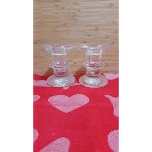 Pair of Vintage Iittala Festivo Style Single Ring Glass Candle Holders